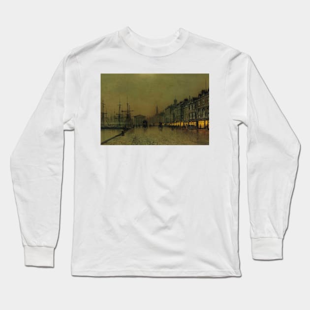 Greenock Dockside by Night by John Atkinson Grimshaw Long Sleeve T-Shirt by Classic Art Stall